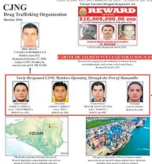  ?? CORTESÍA: DEPARTAMEN­TO DEL TESORO DE EU ?? La fich a con los cuatro integrante­s del CJNG