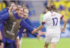  ?? ALESSANDRA TARANTINO/ASSOCIATED PRESS ?? United States’ Tobin Heath (17) celebrates after a Sweden own goal in the second half of their World Cup match Thursday.