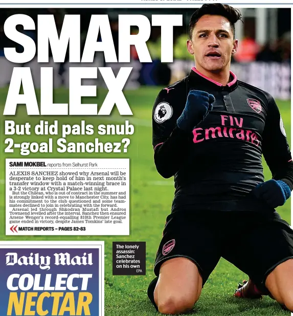  ?? EPA ?? The lonely assassin: Sanchez celebrates on his own