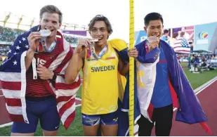  ?? AP ?? AFTER soaring to a new Asian record, Ernest John “EJ” Obiena is now in the company of the world’s elite—world champion and record holder Armand Duplantis of Sweden and Christophe­r Nilsen of the US.