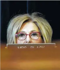  ?? GABRIELLA DEMCZUK/THE NEW YORK TIMES ?? Chairwoman Diane Black (R-Tenn.) peers over the dais during the House Budget Committee hearing about yet another effort to repeal the Affordable Care Act on Capitol Hill in Washington in March.