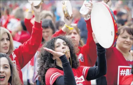  ?? Luis Sinco Los Angeles Times ?? UTLA teachers rally in front of City Hall in May. The union has yet to reach an agreement with the Los Angeles Unified School District.