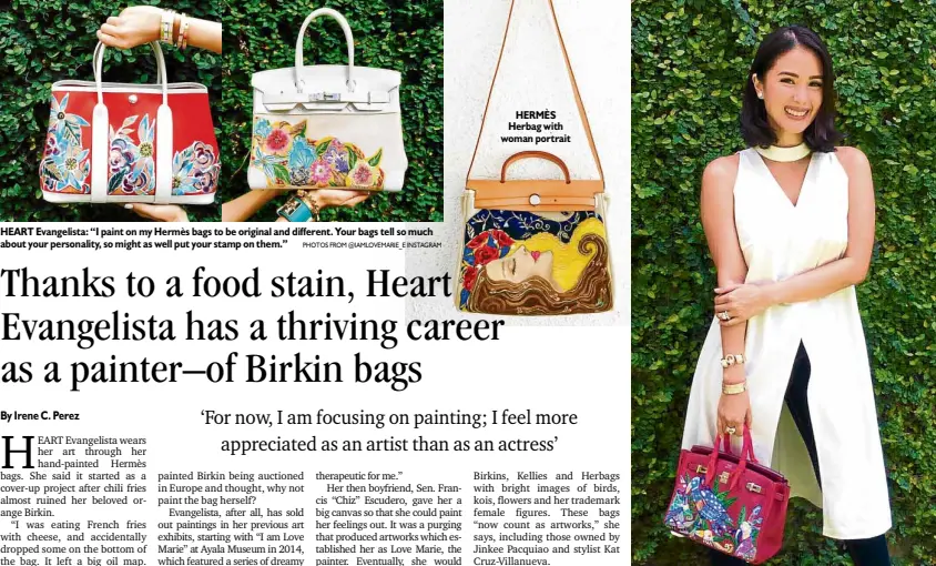 Thanks to a food stain, Heart Evangelista has a thriving career as a  painter–of Birkin bags - PressReader