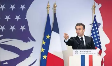  ?? ?? El presidente Emmanuel Macron ayer en la Embajada de Francia, en Washington.