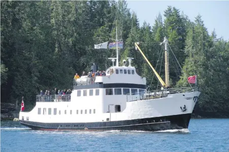  ?? VIA LADY ROSE MARINE SERVICES ?? The MV Frances Barkley in Barkley Sound. Reservatio­ns are recommende­d for the Sunday sailings, scheduled for Aug. 7, 14, 21 and 28.