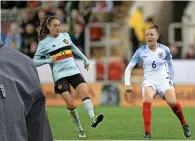  ?? ?? Casey Stoney says playing football has given her many valuable life skills. Above: in action during a UEFA 2017
qualifying match against Belgium