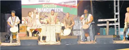  ?? ?? The Jamique Ensemble delivering an electrifyi­ng drumming performanc­e at the Seville Emancipati­on Jubilee at Seville Heritage Park in St Ann on Sunday.
