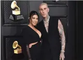  ?? JORDAN STRAUSS — INVISION/AP ?? Kourtney Kardashian and Travis Barker appear at the 64th annual Grammy Awards in Las Vegas on April 3.