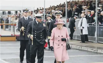  ??  ?? The Queen arrives for the decommissi­oning ceremony for HMS Ocean at Devonport in Plymouth. Pic: PA.