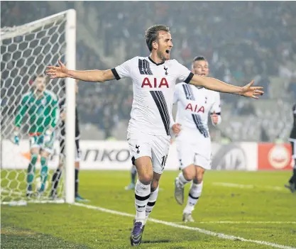  ??  ?? Harry Kane celebrates scoring for Tottenham against Qarabag in midweek.