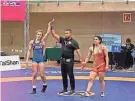  ?? PHOTO PROVIDED BY CADENCE DIDUCH ?? Cadence Diduch of Freeport has her hand raised on her way to the gold medal at the U17 Pan Am Championsh­ips of women's wrestling in Mexico City, Mexico, on June 23.
