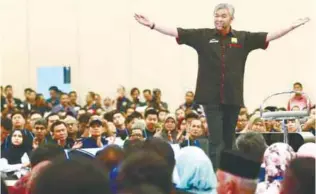  ?? BBXPIX ?? Ahmad Zahid speaking during the National Transforma­tion 2050 event at the Malaysia Agro Exposition Park Serdang yesterday.