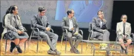  ??  ?? Brainstorm­ing on ‘Leveraging Technology as the Way Forward’ (L-R) Sharya Puri, Ayush Jain, Mr Fathima Raj Kilimas Dr Naresh Guptae) Prajyusha Rath