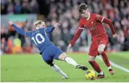  ?? Picture: CLIVE BRUNSKILL/GETTY IMAGES ?? CROWD PLEASER: Conor Bradley of Liverpool is challenged by Mykhaylo Mudryk of Chelsea during the Premier League match at Anfield in Liverpool on Wednesday