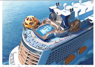  ??  ?? Aerial view of Royal Caribbean’s latest cruise ship Spectrum of the Seas. — Royal Caribbean Internatio­nal