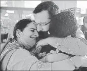  ?? ?? An Indian student being embraced by her family on arrival from war-torn Ukraine, at IGI airport on Monday.