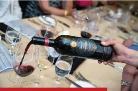  ??  ?? A Masi Brolo Campofiori­n Oro 2009 being served during the wine pairing dinner, for which Masi Agricola Export Manager Carina Kurttila was in attendance