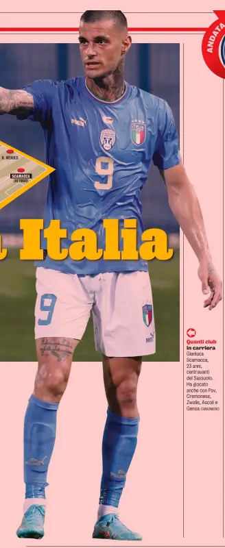  ?? CANONIERO ?? Quanti club in carriera Gianluca Scamacca, 23 anni, centravant­i del Sassuolo. Ha giocato anche con Psv, Cremonese, Zwolle, Ascoli e Genoa