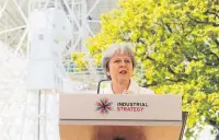  ??  ?? Prime Minister Theresa May delivered her speech beneath the iconic Lovell Telescope at Jodrell Bank