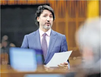  ?? REUTERS ?? Canada’s Prime Minister Justin Trudeau speaks in the House of Commons on Parliament Hill in Ottawa on Feb. 24.