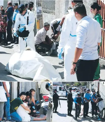  ?? FOTOS: ESTALIN IRÍAS ?? (1) Agentes de Inspeccion­es Oculares realizaron algunas pesquisas en el lugar y luego subieron el cuerpo al carro de Medicina Forense. (2 y 3) Familiares no podían creerlo al ver la caja con el cuerpo. 2 3 1