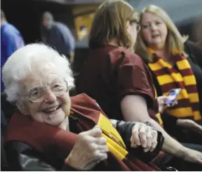  ?? DAVID GOLDMAN/ AP ?? Sister Jean Dolores- Schmidt, the Ramblers’ lovable chaplain, became a national celebrity during Loyola’s NCAA Tournament run.