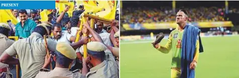  ?? AFP, PTI ?? PRESENT Members of the Tamil ethnic group try to enter the stadium during a protest. Faf du Plessis shows a shoe hurled into the ground.