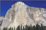  ?? PROVIDED BY ASSOCIATED PRESS ?? El Capitan presents climbers with a test of athleticis­m, risktaking and mental focus, but Alex Honnold completed the task in about four hours.