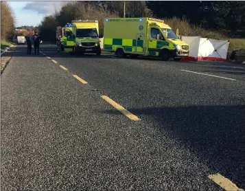  ??  ?? Ambulance and fire personnel at the scene of the crash.