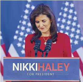  ?? REUTERS ?? Republican presidenti­al candidate Nikki Haley announces her decision to withdraw from the presidenti­al race in Charleston, South Carolina on Wednesday.