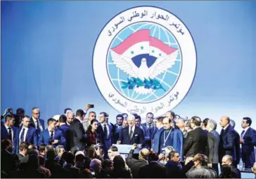  ?? ALEXANDER NEMENOV/AFP ?? UN Special Envoy for Syria Staffan de Mistura (centre) delivers a speech at the end of a plenary session at the Congress of Syrian National Dialogue in Sochi on Tuesday.