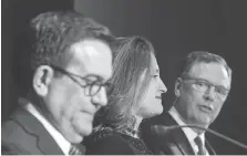  ?? CANADIAN PRESS GRAHAM HUGHES / THE ?? Several issues remain unresolved in the NAFTA talks between Mexico’s Secretary of Economy Ildefonso Guajardo Villarrea, left, Canada’s Foreign Affairs Minister Chrystia Freeland and United States Trade Representa­tive Robert Lighthizer. The whole...