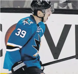  ?? THE CANADIAN PRESS FILES ?? San Jose Sharks’ Logan Couture, 26, describes himself as a diehard Blue Jays fan who watches every game and is hopeful the team can break through to the playoffs for the first time since 1993.