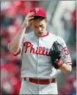  ?? THE ASSOCIATED PRESS FILE ?? Then-newcomer Jeremy Hellickson, here having troubles as the Opening Day starter in April, became the Phillies’ most consistent starting pitcher over the course of the season. His leadership on the field and in the clubhouse moved them to bring him back for next season at a premium price.