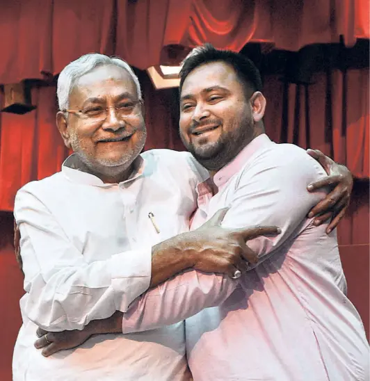  ?? ?? CHIEF MINISTER Nitish Kumar with Deputy Chief Minister Tejashwi Yadav after taking oath, in Patna on August 10, 2022.