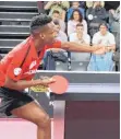  ?? FOTO: WILLI BAUR ?? Abdel-Kader Salifou im Dezember 2019, damals noch vor Publikum und beim TTC Neu-Ulm, spielt jetzt für den TSV Bad-Königshofe­n.