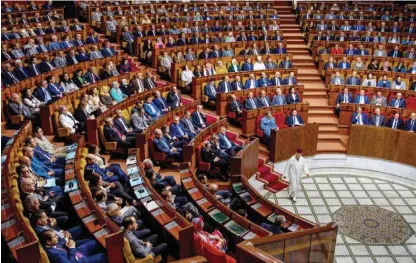  ?? — AFP ?? RABAT: This picture shows the parliament during a joint public meeting devoted to the presentati­on of the government program by Morocco’s newly appointed Prime Minister, in Rabat.