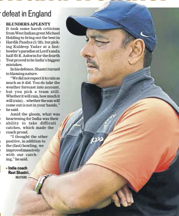  ?? REUTERS ?? India coach Ravi Shastri.