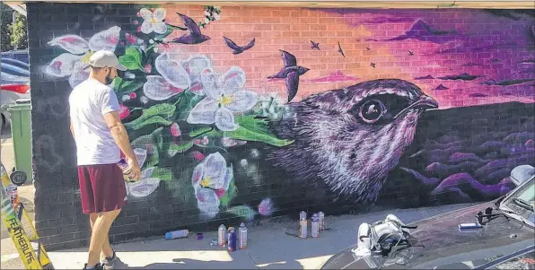  ?? WENDY ELLIOTT ?? Halifax brothers Michael and Dan Burt recently teamed up to transform the east side of Wolfville’s Herbin Jewellers building into a majestic mural.