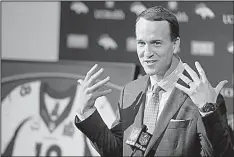  ?? AP file photo ?? Former Denver Broncos quarterbac­k Peyton Manning sent an apologetic letter to recently retired referee Butch Hannah for an “off-color” remark he made during a game, then later asked whether Hannah received the letter.