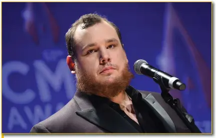  ?? (Photo by Evan Agostini/invision/ap, File) ?? FILE - Singer-songwriter Luke Combs speaks in the press room after winning awards for male vocalist of the year and song of the year at the 53rd annual CMA Awards at Bridgeston­e Arena, in this Wednesday, Nov. 13, 2019, file photo. NASCAR will attempt some normalcy at the season-opening Daytona 500 with a live pre-race concert featuring country music star Luke Combs.