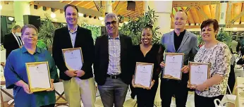  ?? ?? From left are Fiona Mcalister (Project Manager: Online Learning), Dr Greig Krull (Academic Director: Digital Learning), Professor Imraan Valodia (Dean: CLM Faculty), Tshepiso Maleswena (Head: Road to Success Programme), Danie de Klerk (Head: CLM Teaching and Learning Centre) and Marike Bosman (CLM Registrar). | SUPPLIED
