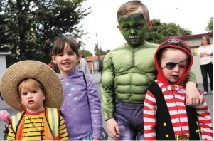  ??  ?? Tadhg and DoraDee Fitzpatric­k and James and Malcolm Buckley at Newmarket Summer Festival’s fancy dress parade.