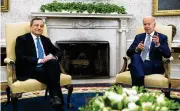  ?? MANUEL BALCE CENETA / AP ?? Prime Minister Mario Draghi of Italy and President Joe Biden meet Tuesday in the Oval Office of the White House in Washington.