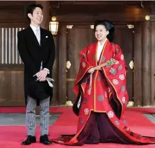  ?? Moriya. Photo: AP ?? Japanese Princess Ayako and groom Kei