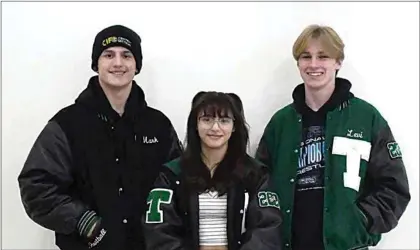  ?? PHOTO BY VICKY SHEA ?? Wrestlers Mark Nicholson Jr., Celia Esquivel and Levi Hart were all THS qualifiers for the CIF Central Section Masters Tourney. All placed at the Division/Area tournament, with Hart winning the CIF Championsh­ip in his weight class for the second-straight season.