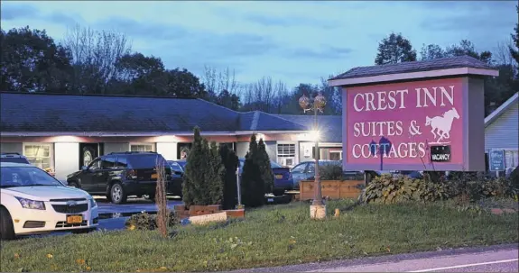  ?? Skip dickstein / times union ?? the Crest inn as seen last month in Wilton. during testimony in terrorism trials and a civil case that Shahed Hussain brought against the Saratoga County Water Authority during his time as a motel owner, he claimed to be part of a wealthy Pakistani family that owned a constructi­on business.