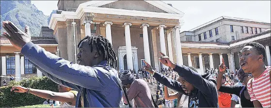  ?? Picture: COURTNEY AFRICA ?? FERVOUR: A student activist group, Rhodes Must Fall, protested again at UCT yesterday, echoing the Student Representa­tive Council’s call for transforma­tion.