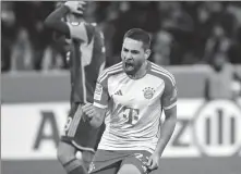  ?? AP ?? Bayern's Raphael Guerreiro celebrates after scoring against Union Berlin in a German Bundesliga match at the Allianz Arena on Wednesday.