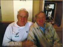  ?? COURTESY DON SHULA ?? In this photo posted to Twitter by Don Shula in 2012, the Hall of Fame coach is watching the Olympics on TV with his friend Jim Tunney in Pebble Beach.